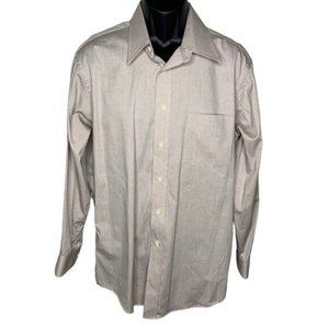 Kuppenheimer Pinpoint Button Up Shirt L Beige Long Sleeve Pima Cotton Pocket